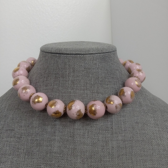 Vintage Ceramic Porcelain Beads Pink Gold Choker - Picture 2 of 7